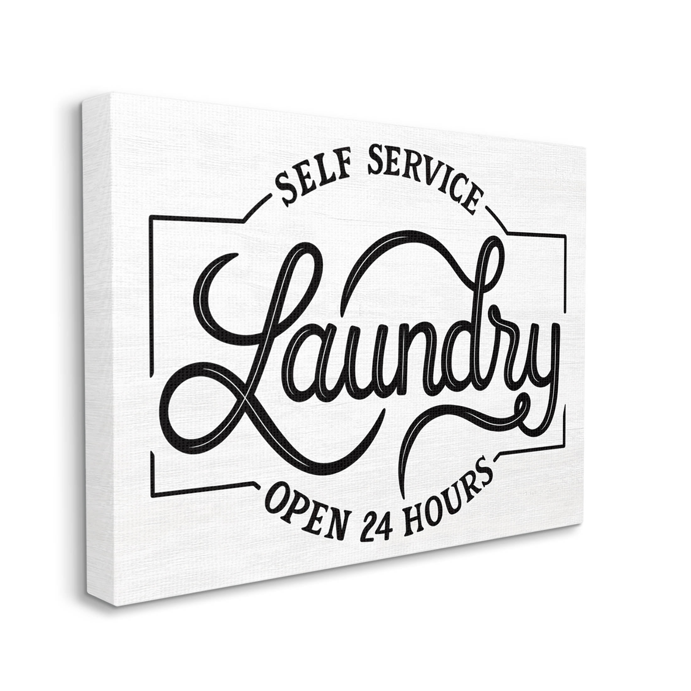 Self Service Laundry Open Sign Typography Graphic Art Gallery Wrapped Canvas Print Wall Art