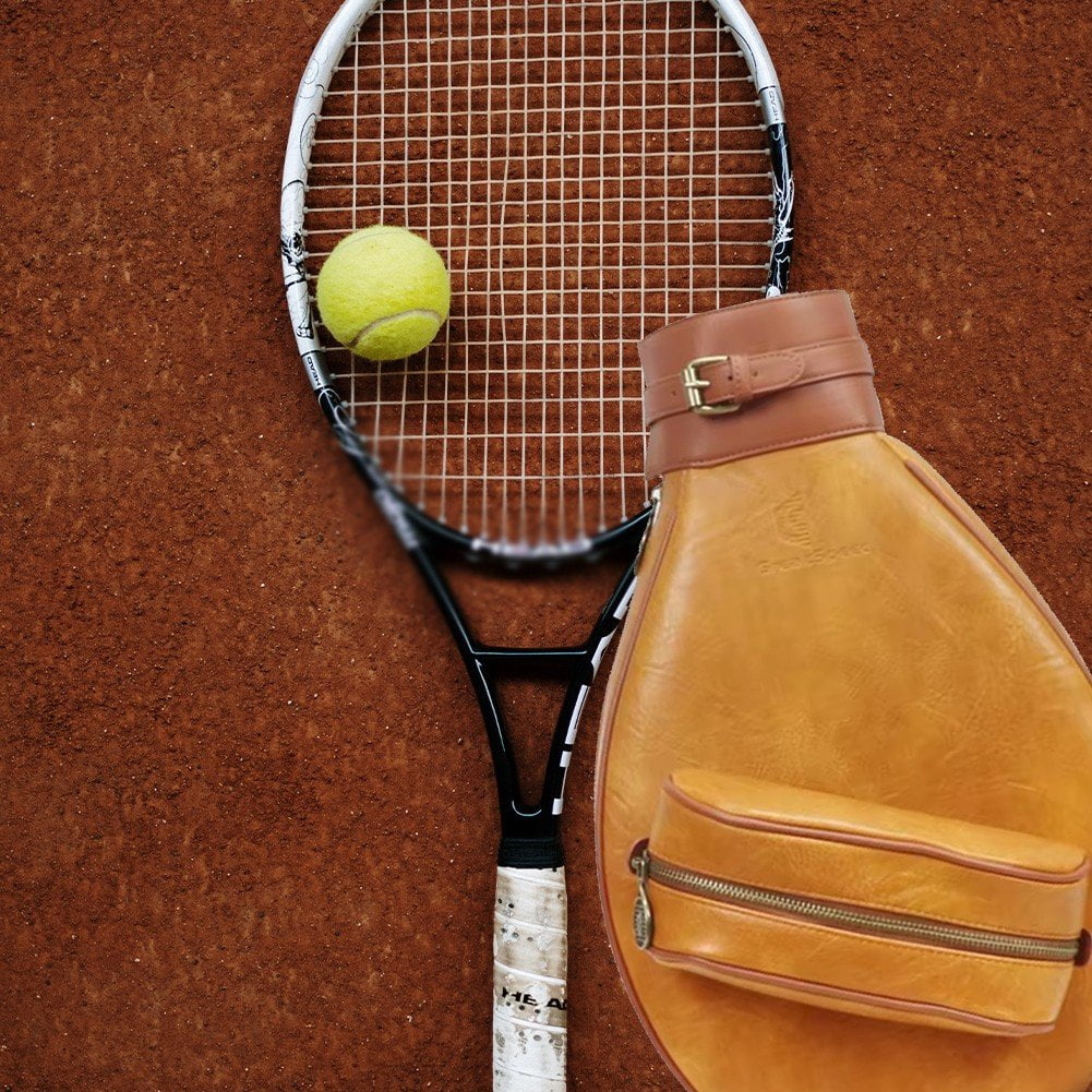 Jiibva Badminton Racquet Crossbody Bag Leather Tennis Sports Shoulder Bag Can Accommodate 2 Rackets Storage Bag Tennis Racket Bag Handbag for Women Men