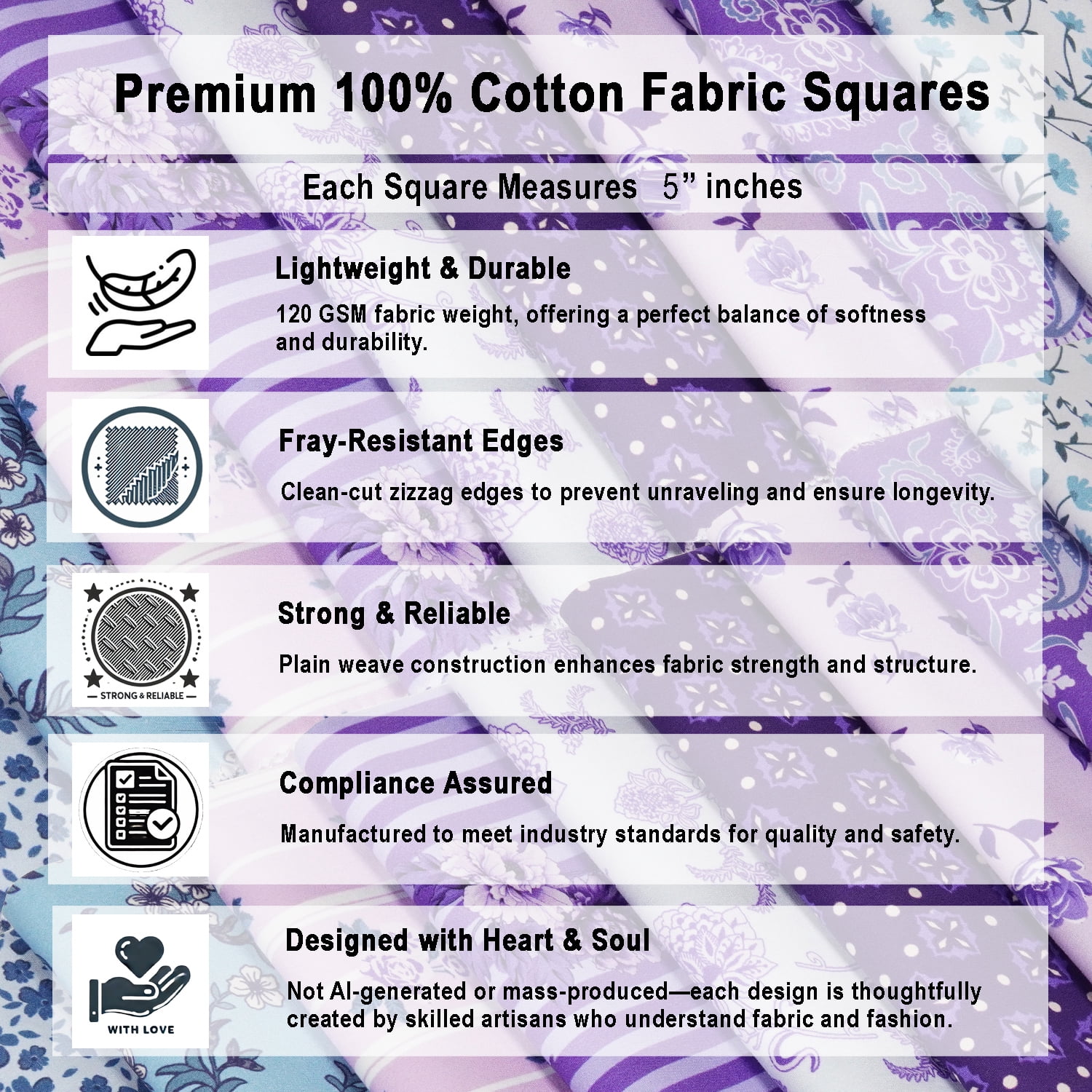 40Pcs 5" x 5" DIY Cotton Fabric Squares, 5" Layer Cake Patchwork, Pre - Cut Quilt Charm Pack, DIY Sewing Quarters Bundle, Quilting Fabric Bundles - Floral Fusion