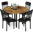 thumbnail image 1 of AWQM 4 People Round Table Set, Wooden Dining Room Round Table and Chairs Set with Metal Frame with 4 PU Upholstered Chairs for Kitchen, Apartment, Dining Room, Brown, 1 of 7