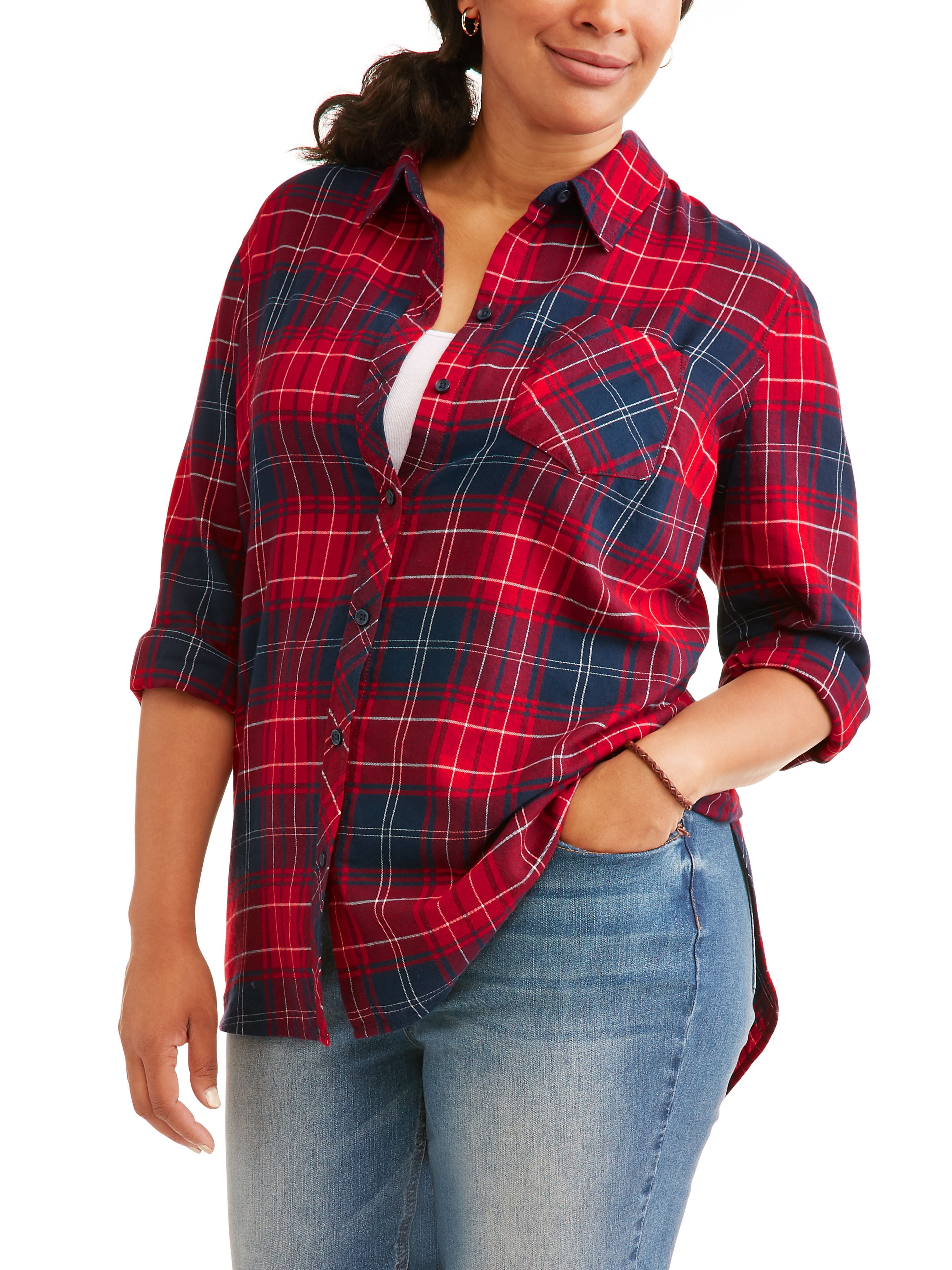 Terra & Sky Women's Plus Button Up Plaid Shirt