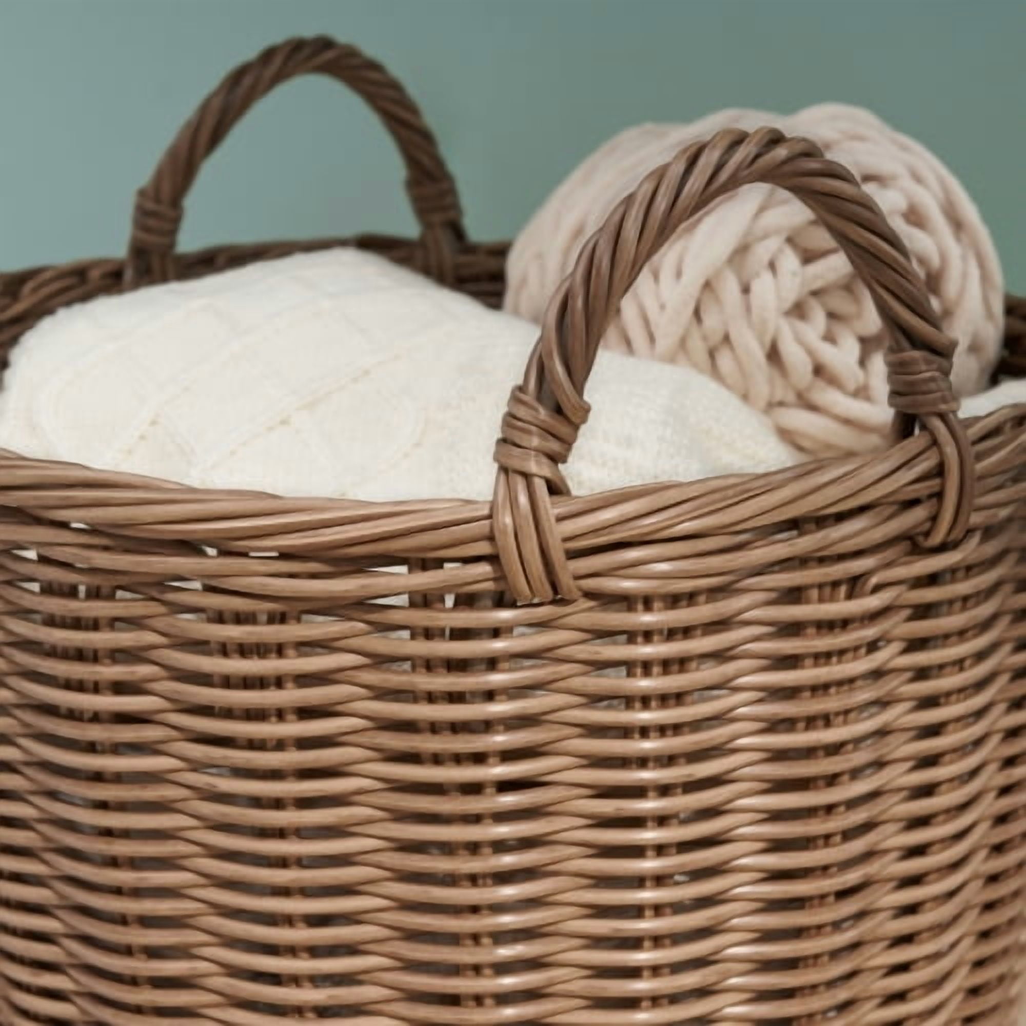 Round cone woven resin wicker basket with handles 16"x16"x10.5" chocolate brown for clothes towels canvas toys magazines storage and home decoration
