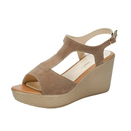 

Fesfesfes White Wedges Women s Summer Open Toe Wedge Loose Buckle Sandals And High Heel Shoes 6.5-7(37)