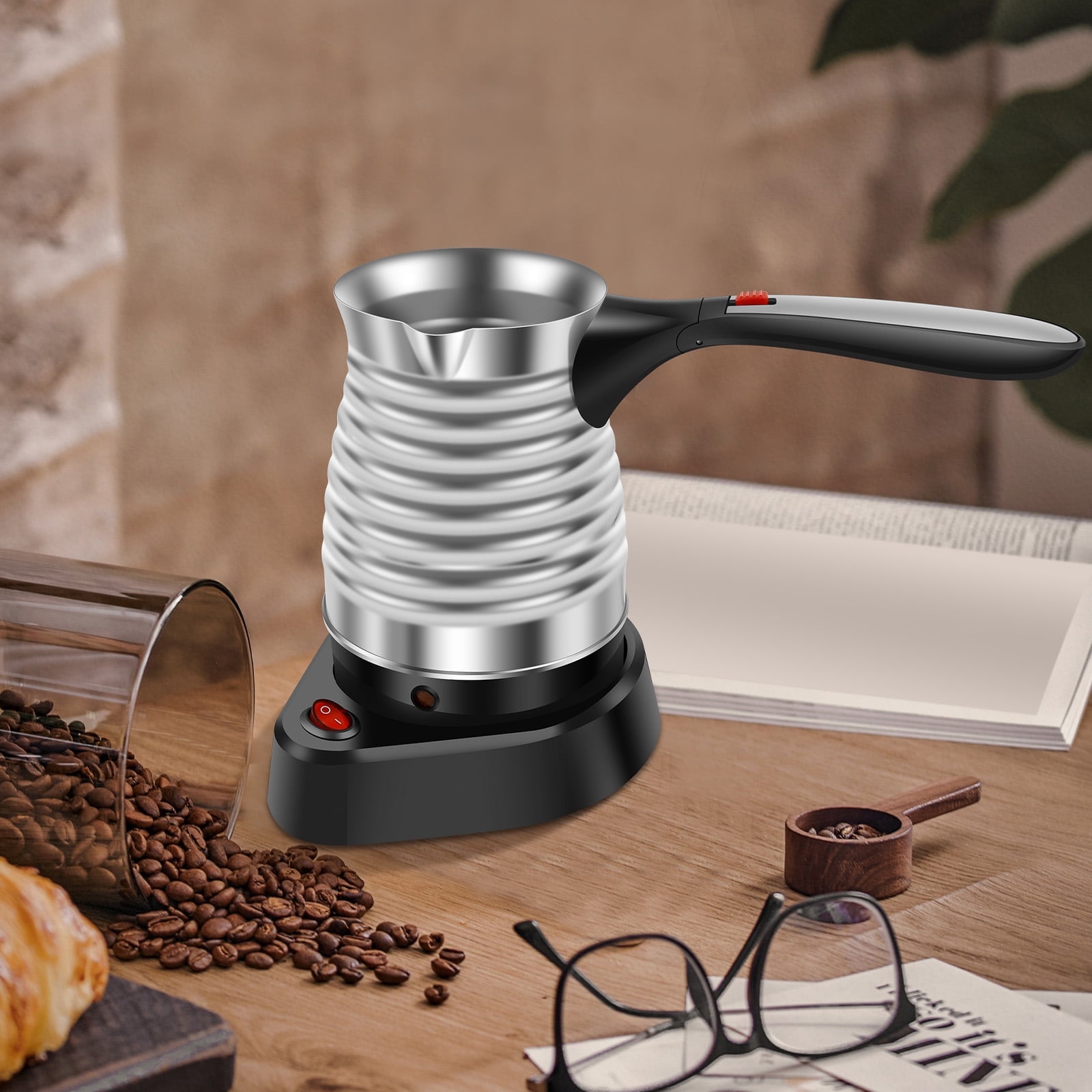 FUYGRCJ 500ml Turkish Coffee Maker, Stainless Steel Turkish Coffee Pot with Foldable Handle, 6 Cups Large Capacity Electric Turkish Coffee Maker, Thread Coffee Tea Warmer Kettle for Home Travel