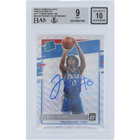Tyrese Maxey Philadelphia 76Ers Autographed 2020-21 Panini Donurss Optic Fanatics Box Set #171 Beckett Fanatics Witnessed Authenticated 9/10 Rookie Card - Fanatics Authentic Certified