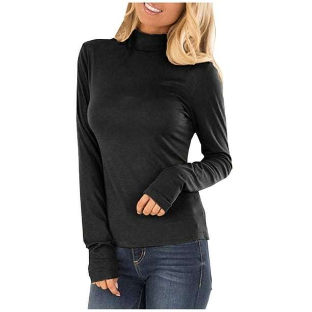 lcziwo Women s Casual Comfy Tshirts Stretch Fitting Trendy Tee Mock Turtleneck Long Sleeve Tops Basic Lightweight Shirts 2024 Sales Today Clearance