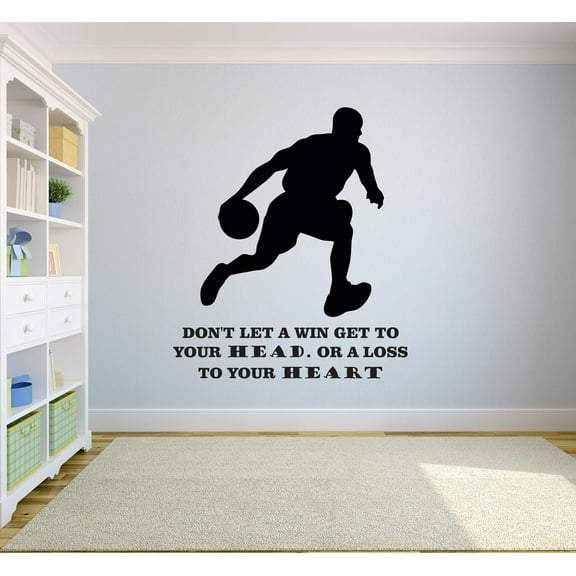 Dont Let A Win Get To Your Head Or A Loss To Your Heart Basketball Player Silhouette Sports Motivation Custom Wall Decal Vinyl Sticker Boy Girl Bedroom Art 12 Inches X 12 Inches