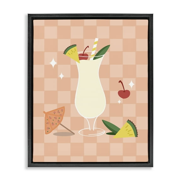 Stupell Industries Pina Colada on Checkered Food & Beverage Painting Black Floater Framed Canvas Art Print Wall Art, 17 x 21
