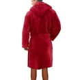 thumbnail image 3 of Capreze Men's Wrap Robe Long Sleeve Bath Robes Hoodie Dressing Gown Full Length Pajamas Fleece Nightwear Red 2XL, 3 of 3