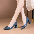 thumbnail image 2 of Pointed High Heels Thick with Patent Leather Square Buckle Soft Leather Middle Heel Single Shoes Female Summer 2023 Spring New, 2 of 6
