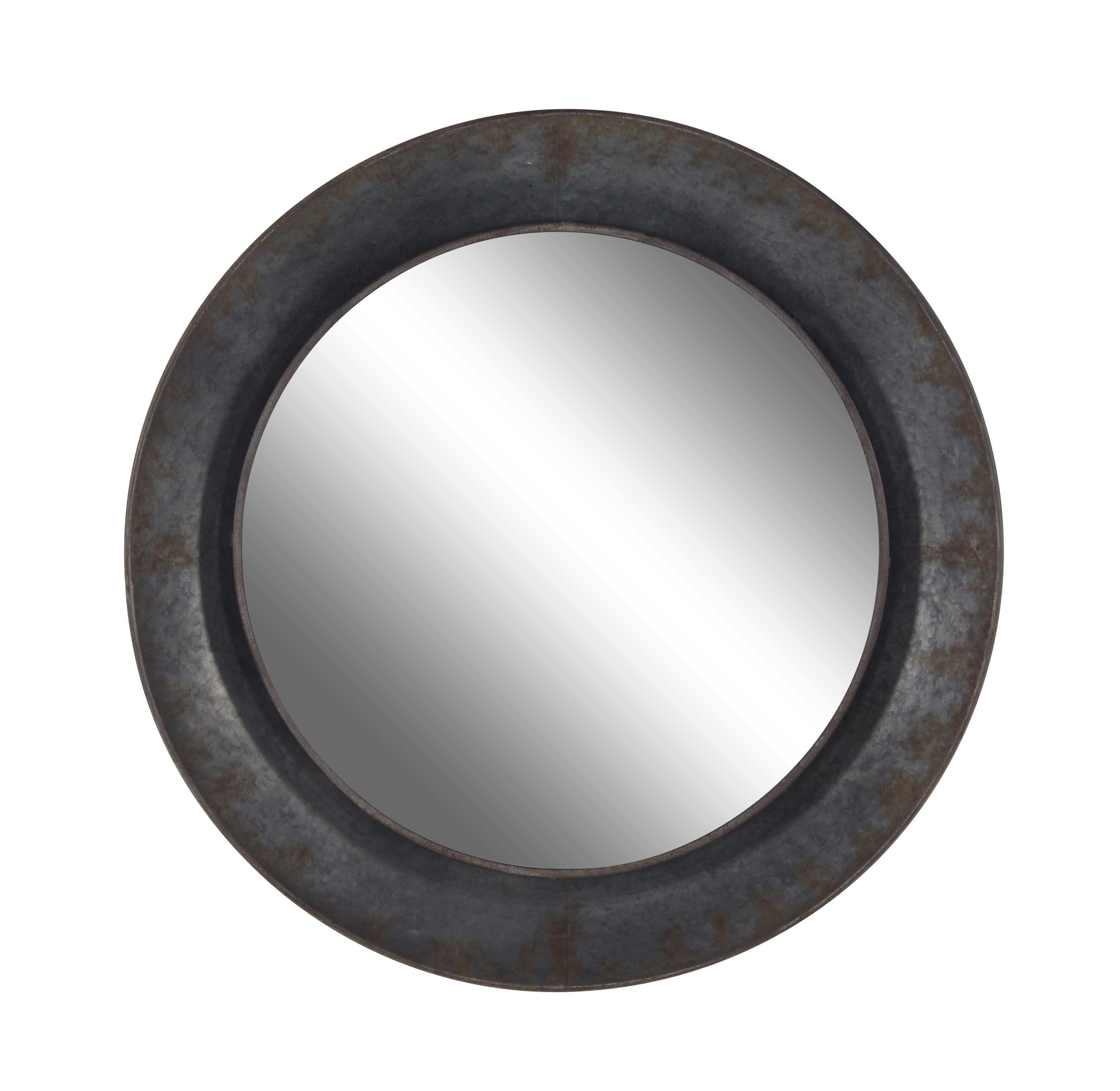 Decmode Rustic Round Wood and Iron Wall Mirror, Gray