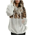 thumbnail image 1 of Abrigo cálido para mujer Chaqueta con cremallera Leopardo Empalme Blusa de manga larga Abrigo con capucha Pompotops qwe16291, 1 of 6
