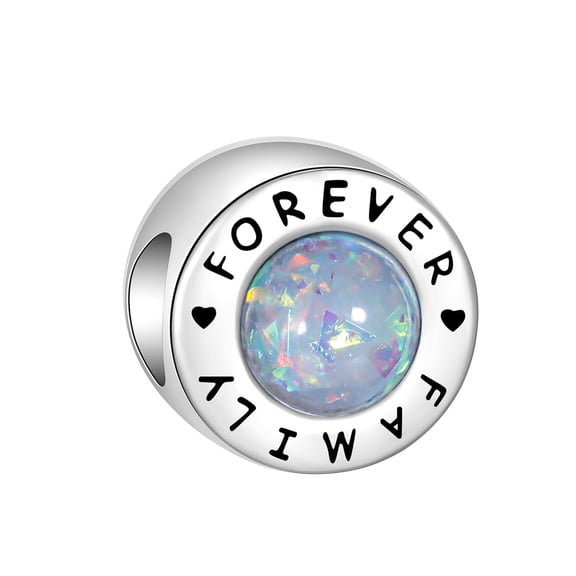ARVALILS "Family Forever" Opal Charm, 925 Sterling Silver Family Theme Pendant for Bracelets & Necklaces