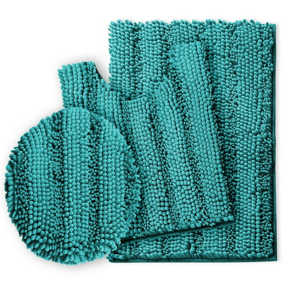 SAYFUT Chenille 3 PC Bath Mat Set Extra Soft Absorbent Medium Contour Toilet Lid Cover