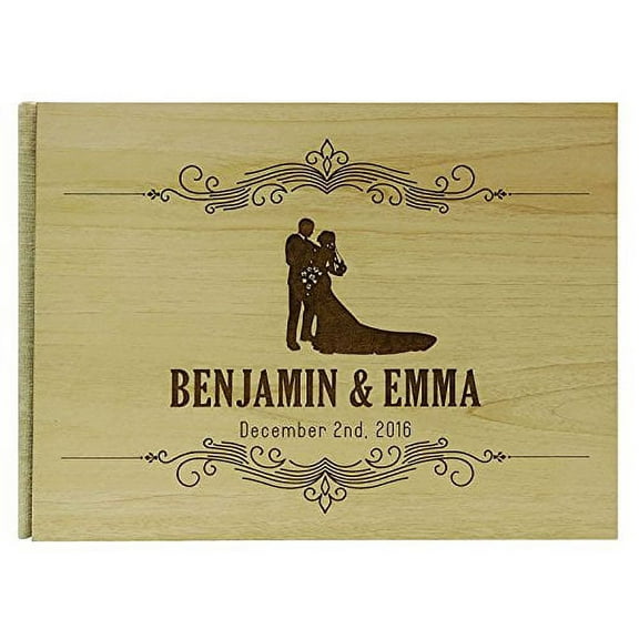 Handmade Wood Wooden Engraved Bride & Groom Advice Book Personalised Wedding Guest Book Rustic Guestbook - 50 Pages