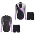 thumbnail image 3 of iiniim Womens Gymnastics Leotard Long Sleeve Bodysuit with Shorts Set Ballet Dance Skating Outfits Purple M, 3 of 7