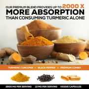 Turmeric Curcumin Supplement - 2400mg Organic Turmeric Per Serving - 95% Curcuminoids & BioPerine Black Pepper Extract for Best Absorption - Natural Vegan Joint Support, Bottled in USA - 180 Capsules
