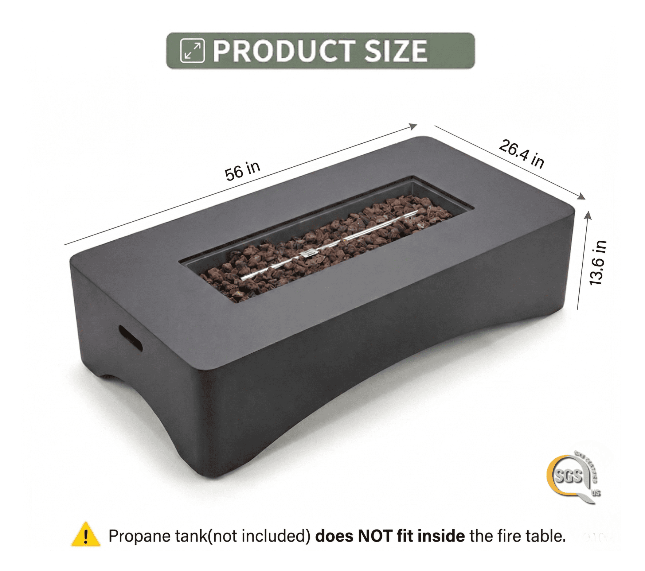 56" Propane Fire Pit Table, 50,000 BTU Outdoor Gas Fireplace, Rectangular Lightweight Concrete Fire Table with Waterproof Cover, Tank Seat & Lava Rocks, Modern Gray Patio Heater for Backyard & Deck