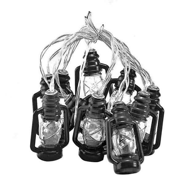 Mini Lámpara De Queroseno, Luz Decorativa De Cadena De Linterna Negra LED De Plástico Para Jardín