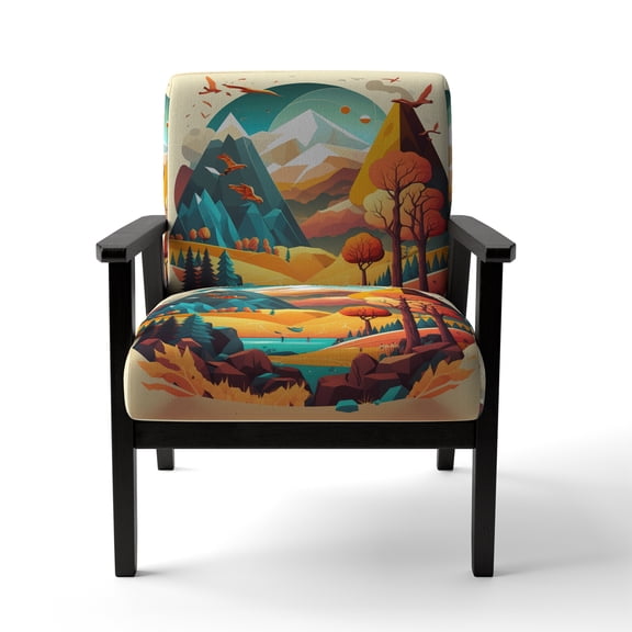 Designart "Contemporary Vector Summer" Orange Landscape & Nature Upholstered Accent Chair - Modern Arm Chair For Living Room