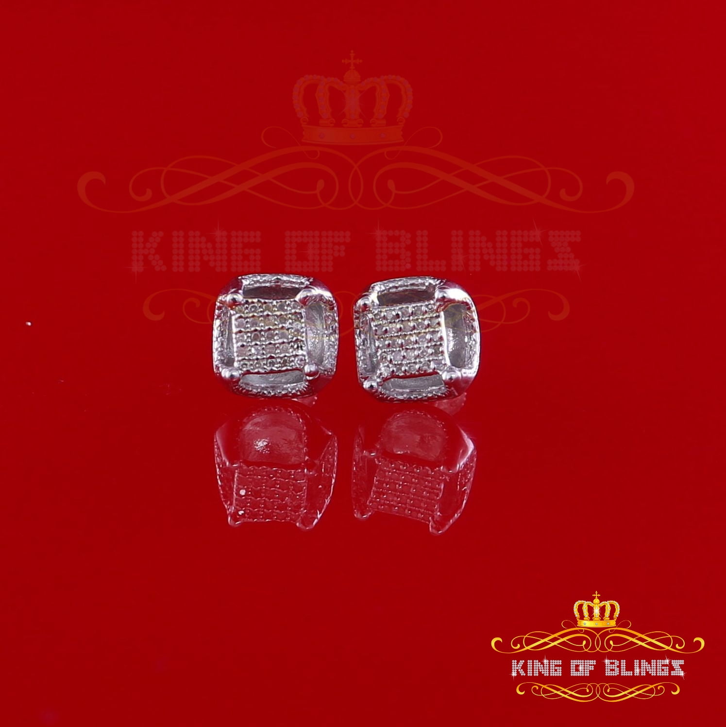 King of Bling's Women's Stud In 925 White Sterling Silver 0.15ct Diamond Stud Men's Earrings