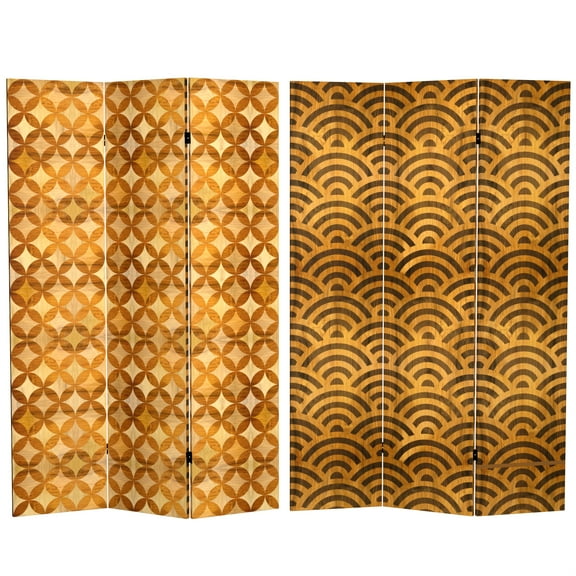 Oriental Furniture 6 ft. Tall Double Sided Japanese Wood Pattern Canvas Room Divider