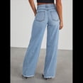 thumbnail image 4 of Pantalones Vaqueros de Pierna para Mujer, Cintura Alta, Elásticos, con Dobladillo Sin Rematar Azul S, 4 of 7