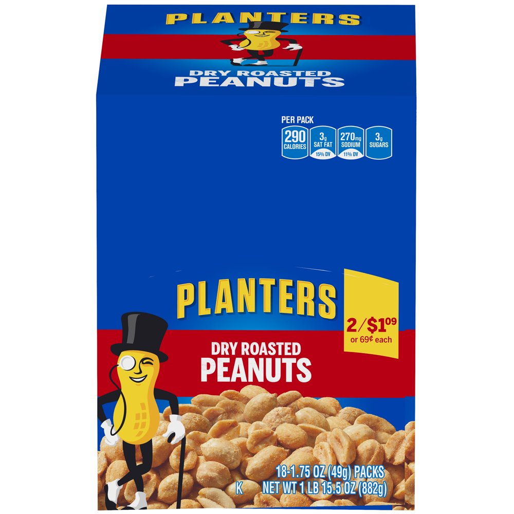 Planters Dry Roasted Peanuts 18 1.5 oz Bags (Pack of 3)