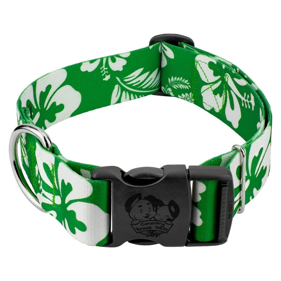 Country Brook Petz® 1 1/2 inch Deluxe Kelly Green Hawaiian Dog Collar, Medium