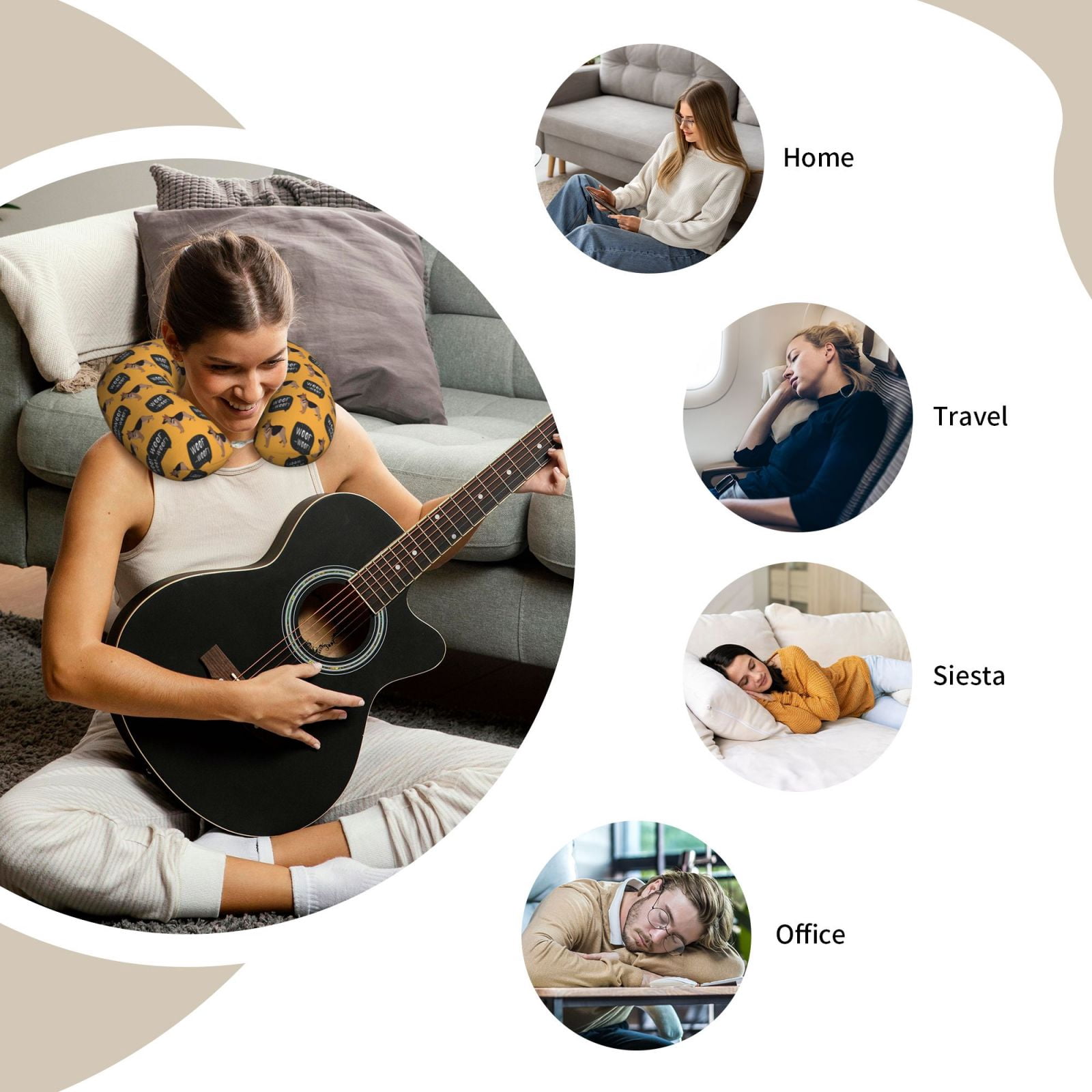 Xecao German Shepherd Woof Print Memory Foam Cervical Neck Pillow Versatile U-Shaped Pillows for Home,Office,Camping,Travelling,Soft Washable Cover