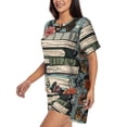 thumbnail image 2 of Daiia Vintage Art Butterfly Flower Pattern Womens Pajama Sets Short Sleeve Pajamas for Women Sets Soft Lounge Sets Casual Round Neck Sleepwear PJS-X-Large, 2 of 7