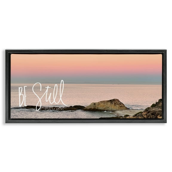 Stupell Industries Be Still Peaceful Beach Landscape Painting Black Floater Framed Canvas Art Print Wall Art, 25 x 11