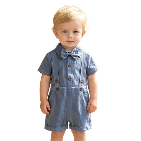 HAYIMI Boys Short Sleeve Solid Color Romper Bodysuit Suspenders Shorts Toddler Gentleman Outfit Sets Soft Clothes Sets