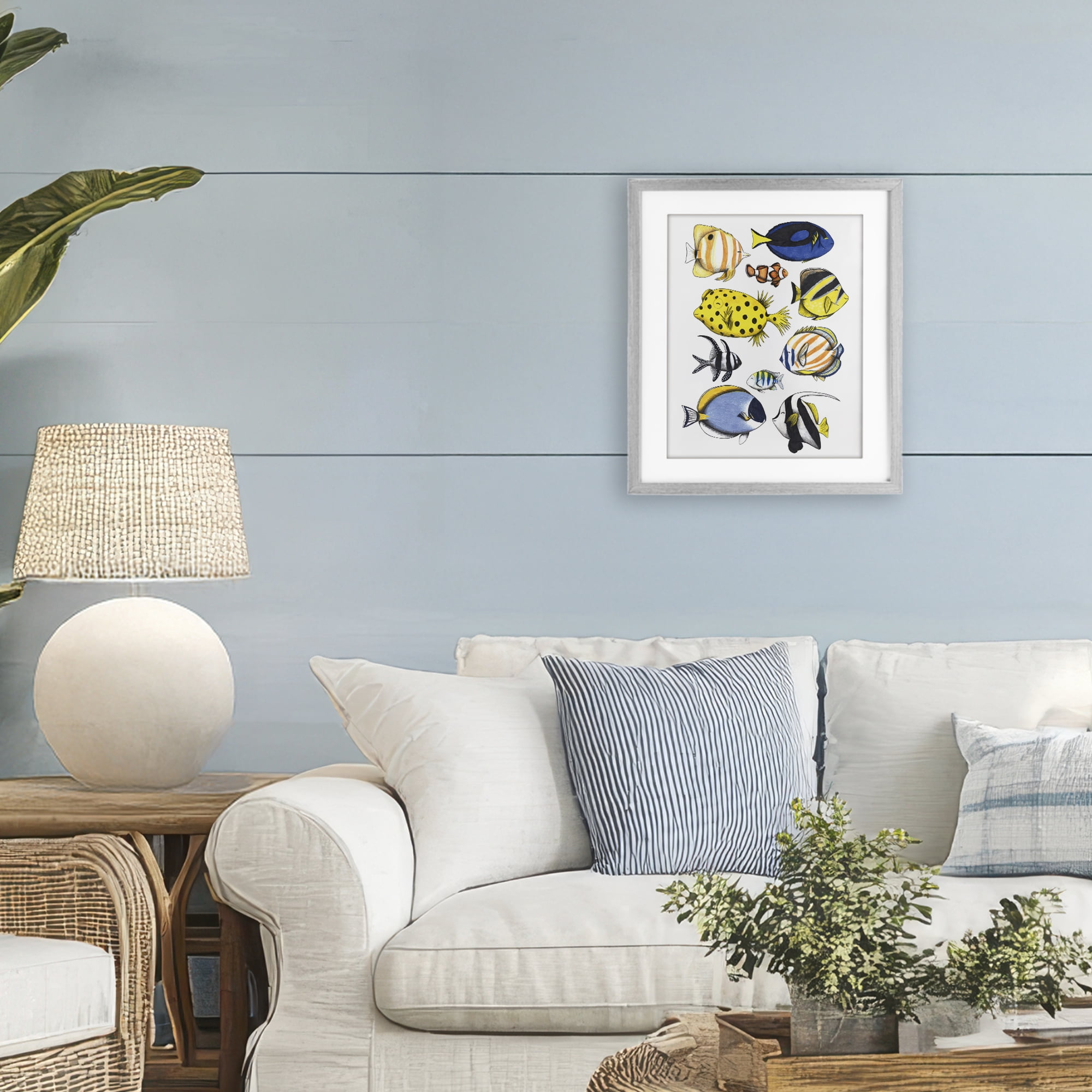 Stupell Industries Aquatic Fishes Collection Gray Framed Print Under Glass, design by Cecilia Battaini