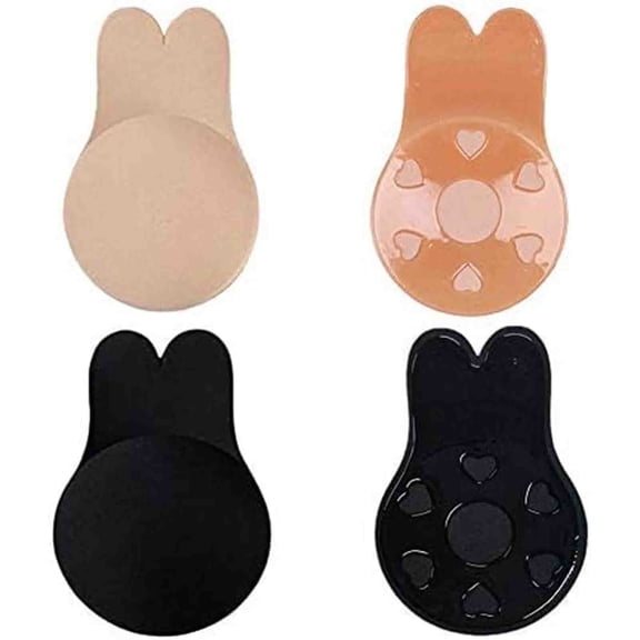 Size L Chest Stickers Strapless Bra Sticky Adhesive Invisible Push up Bra for Backless or Strapless Dresses,Tops etc. 2 Pairs (Nude   Black)