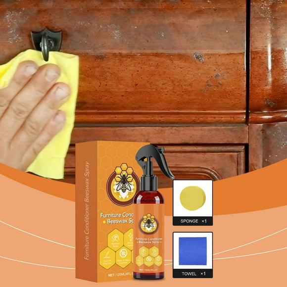 Pulidor para Muebles de Madera, Spray de Recubrimiento con Cera de Abejas con Esponja y Toalla, Protector Natural para Madera, Resistente a Manchas y Agua para Muebles de Madera, Pisos, 120mL