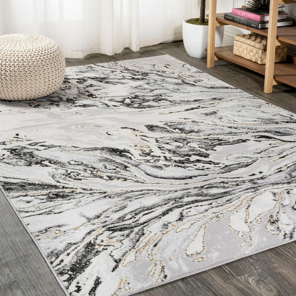 JONATHAN Y SILK ORCHID 5 x 8 Area Rug, Swirl Marbled Abstract - Gray/Black, SOR203C-5