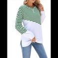 thumbnail image 1 of Sudadera Tipo Túnica A Rayas con Bloques de Color para Mujer, de Larga y Cuello Redondo, Holgada y Verde y M, 1 of 9