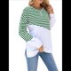 thumbnail image 1 of Sudadera Tipo Túnica A Rayas con Bloques de Color para Mujer, de Larga y Cuello Redondo, Holgada y Verde y M, 1 of 9