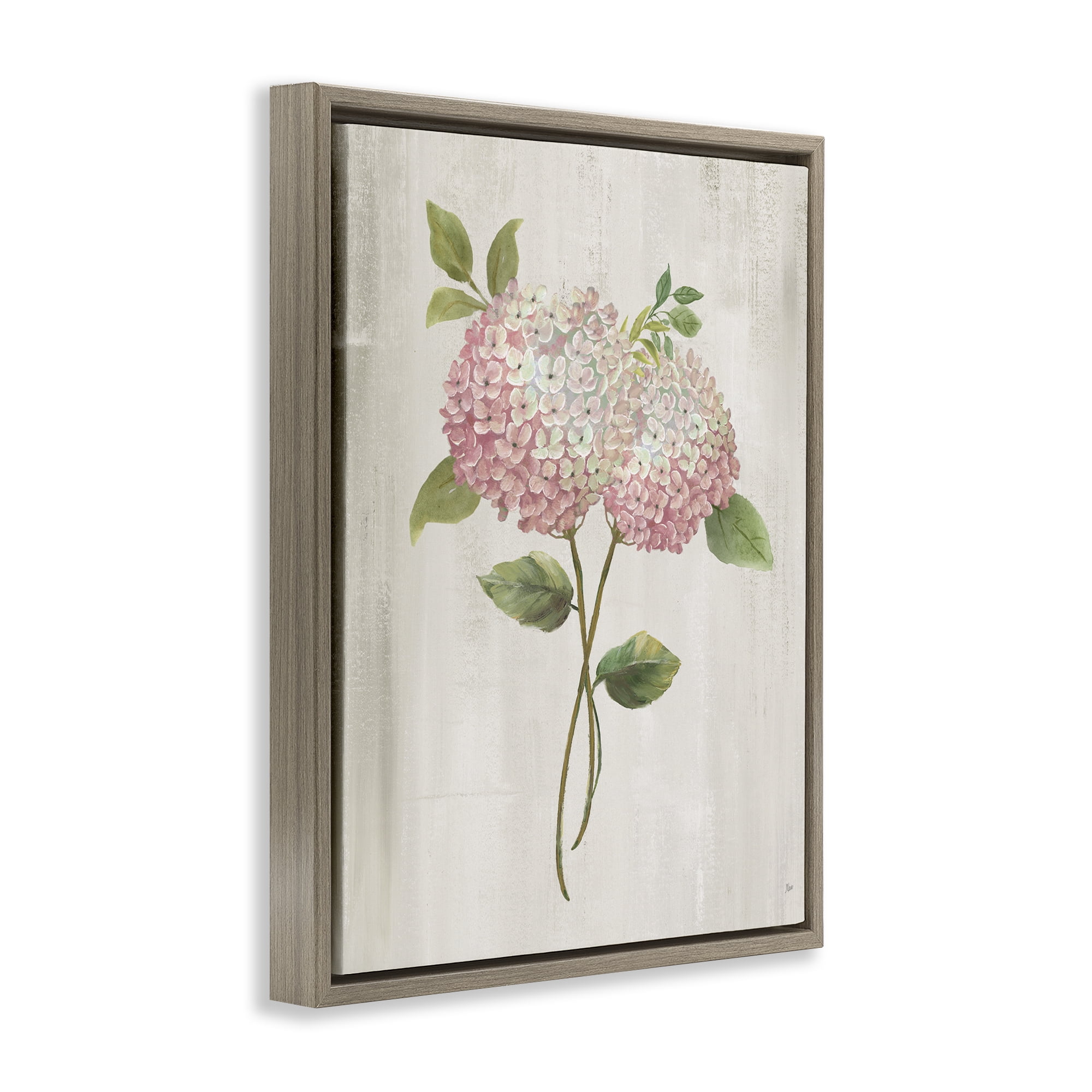 Stupell Industries Vintage Pink Hydrangea Brown Framed Floater Canvas Wall Art, design by Nan