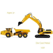 Top Race Construction Truck and Excavator Toy Set - 2 Diecast Metal Vehicle Toys for Kids 8+