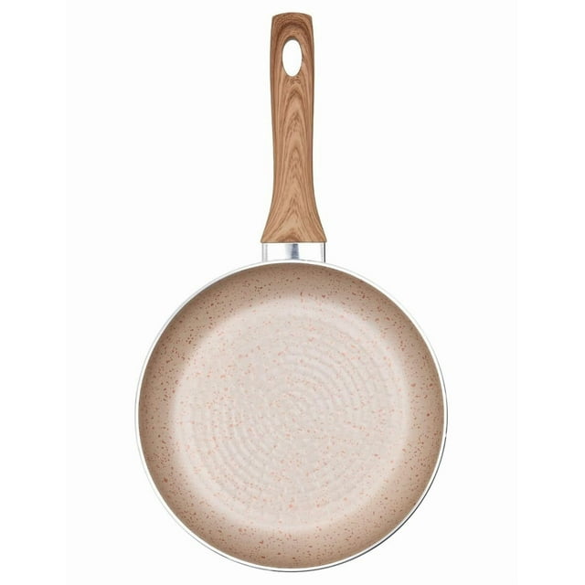 Sartén Antiadherente Tipo Granito de 20 cm - Aluminio Texturizado Beige, Mango Efecto Madera, Apto para Inducción
