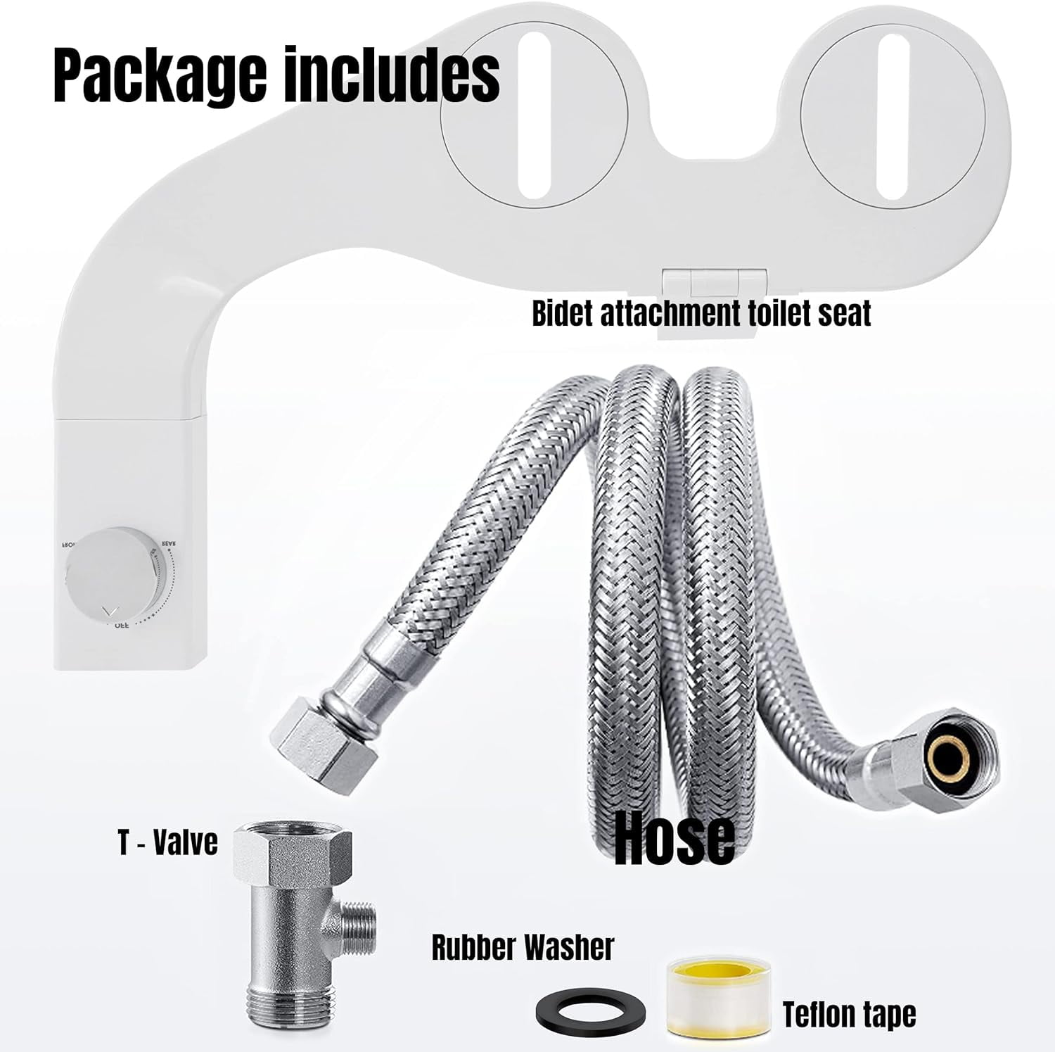 ADDOT Ultra-Slim Bidet Attachment for toilet - Easy Left/Right Hand, 3 Color Knob Installation(Silver, White, Black), Dual Nozzle (Feminine/Posterior Wash), Adjustable Water Pressure, Non-Electric