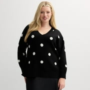 Plus Size Catherine Malandrino Long Sleeve Pullover Sweater Color: Black Polka Dot Size: 2X