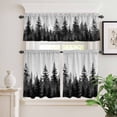 thumbnail image 2 of 3 Piece Kitchen Curtains and Valances Set Black Mist Forest Cafe Curtains 36 Inch Length Retro Country Watercolor Tree Scenery Valance & Tier Curtain for Living Room Bedroom Window 54"x18"+27"x36"*2, 2 of 6