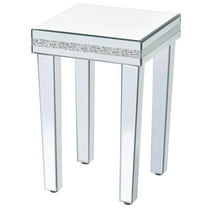 Newboti Furniture Fashionable Modern Glass Mirrored Side Table, Easy Assembly End Table with Crystal Design and Adjustable Height Legs, Silver 60967