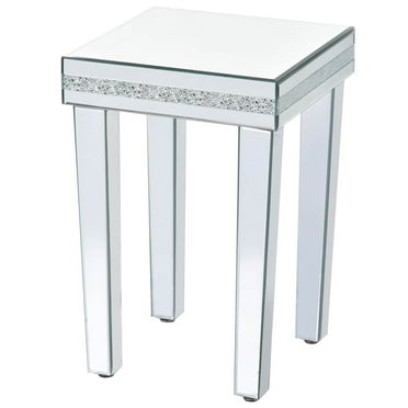 Newboti Furniture Fashionable Modern Glass Mirrored Side Table, Easy Assembly End Table with Crystal Design and Adjustable Height Legs, Silver 60967