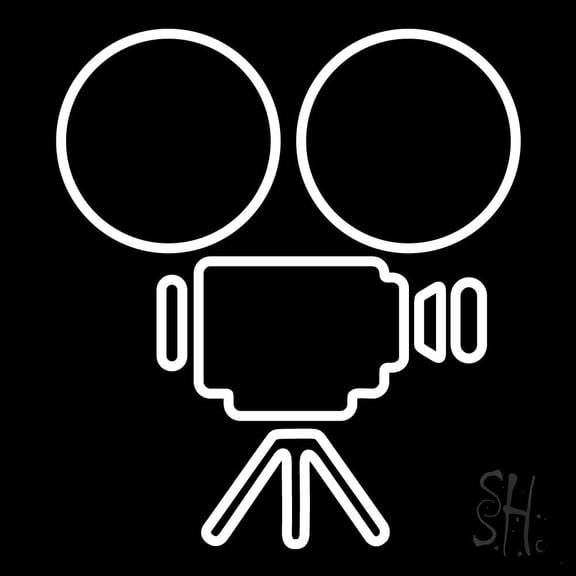 Movie Camera LED Neon Sign 24 x 24 - inches, Clear Edge Cut Acrylic Backing, with Dimmer - Bright and Premium built indoor LED Neon Sign for Computer & Electronics store decor.
