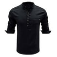 thumbnail image 5 of Men's Henley T-Shirt Solid Color Long Sleeve Button up Collar Button Pocket Tee Tops Moisture Wicking Casual Shirts, 5 of 7