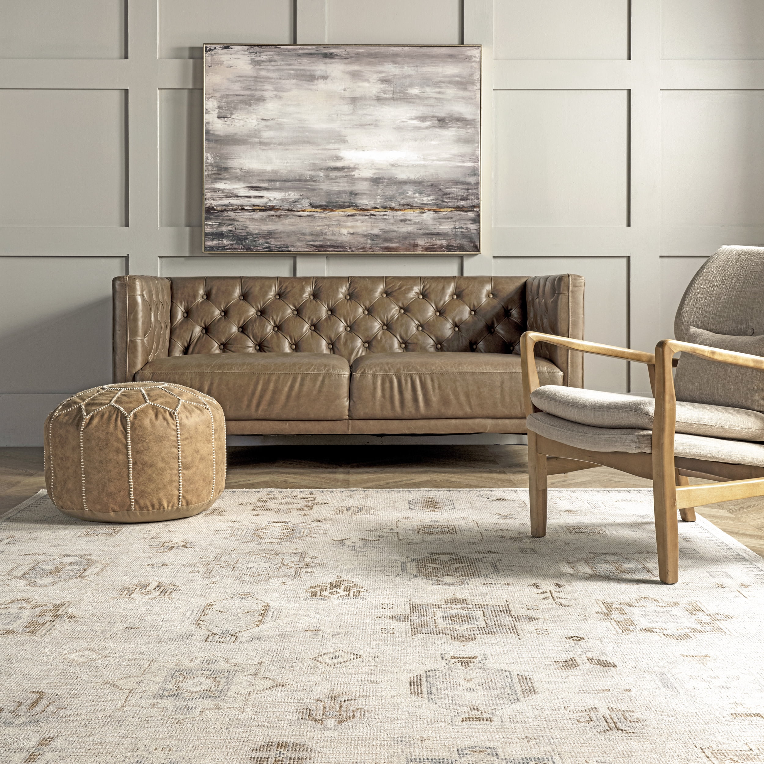nuLOOM Krystin Distressed Machine Washable Beige 2' 6" x 6' Transitional Runner Rug